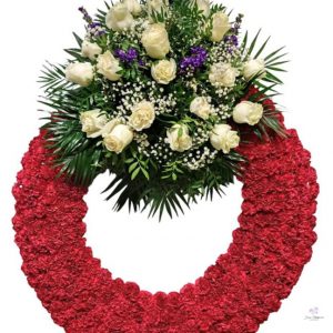 Corona fúnebre roja